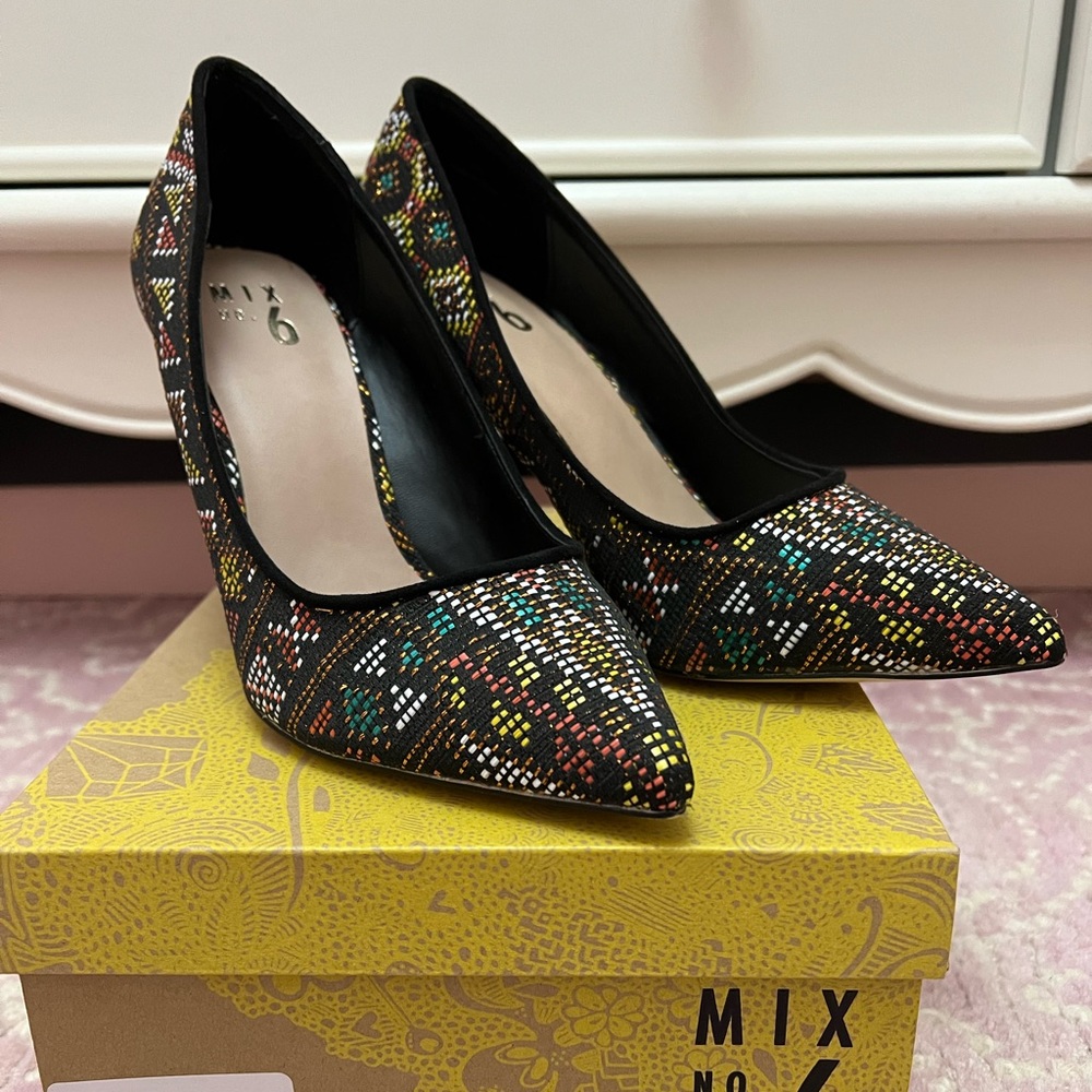 Me with box multi color heels